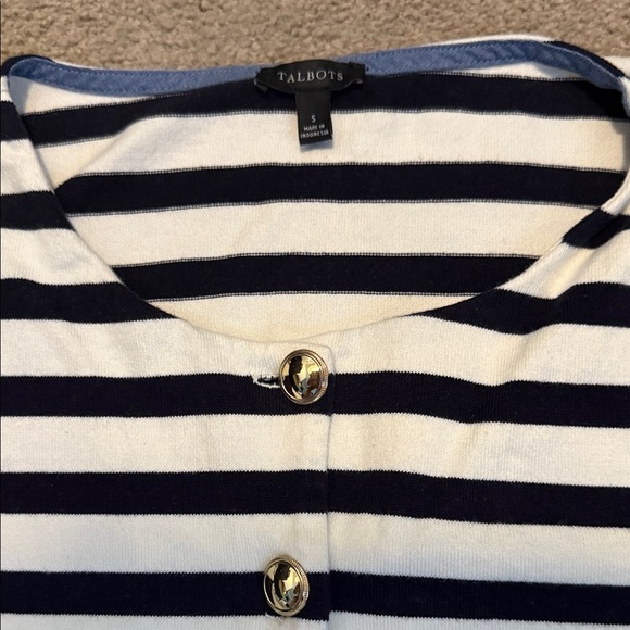 Talbots Navy and White Striped Button-Down Shirt - Picture 5 of 9